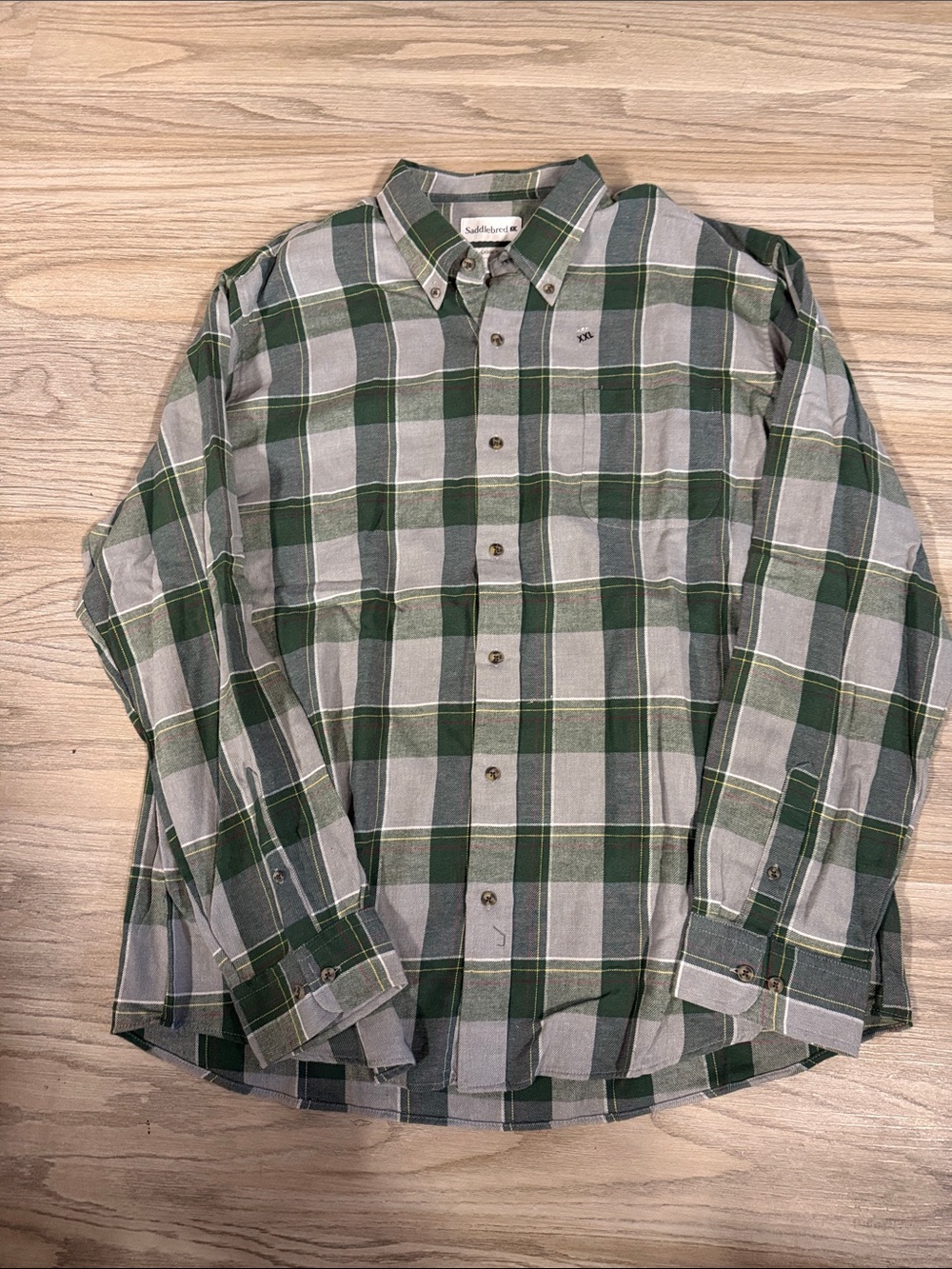 Saddlebred Green and Gray Plaid Button-Up Shirt